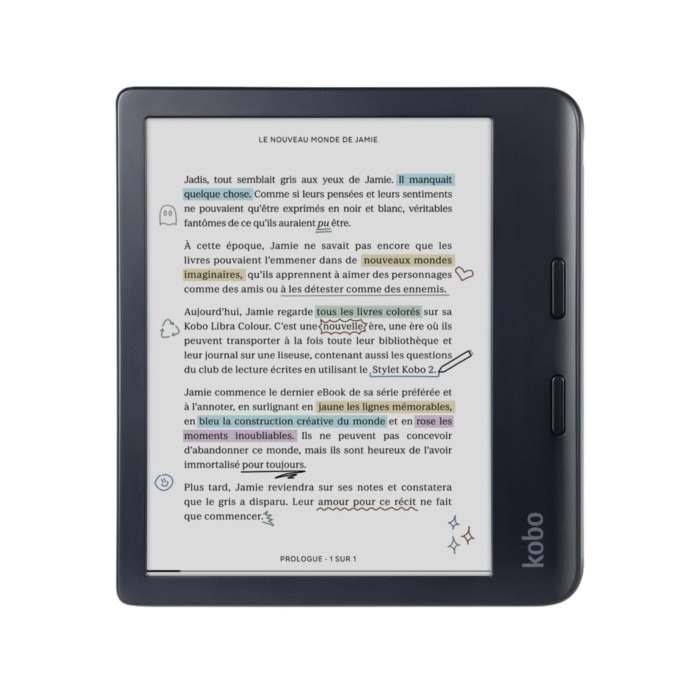 Kobo Libra Colour | Liseuse électronique | Écran E Ink Kaleido 3 couleur anti-reflets 7 pouces | Option mode sombre | Livres audio | Étanche | Noir – Image 1